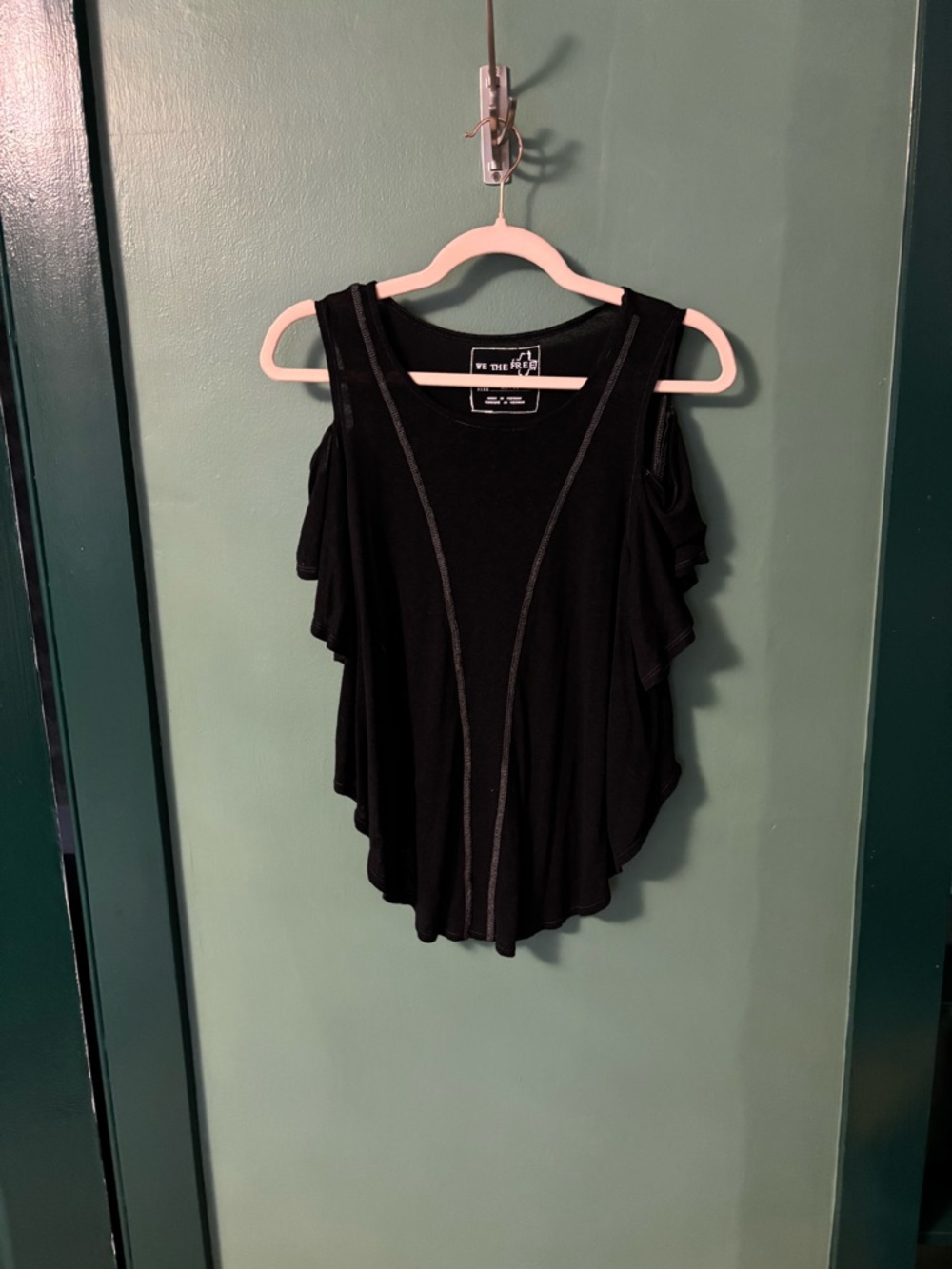 We The Free Black Ruffle Cold-Shoulder Tank Top